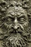 Placeholder: sculpture of a king face with curly hair decayed and rotting with grotesque proportions and imagery. abstract grotesqueries, detailed texture, surreal , biomechanical design, by hr giger and beksinski