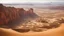 Placeholder: A sprawling desert metropolis where the buildings are carved from enormous, ancient sandstone cliffs. Giant, metallic structures rise from the sand, blending seamlessly with the natural landscape. Holographic art installations float above the city, creating an ever-changing display. Award-winning photograph, 80mm focal length, rule of thirds.