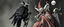 Placeholder: crow knight with cat o nine tails, wearing mirror hat, climbing ladder, in front of chalk art clown vampire, cthulhu bed sheets, in the style of escher and giger