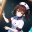 Placeholder: Clear focus, High resolution, Rough line, cute, anime style, big eyes, red eyes, sparkling eyes, brown hair, red eyes, thick eyelashes, wearing a nurse outfit, twin tails