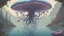 Placeholder: floating alien mushrooms with jellyfish tentacles, rampant foliage, and vines, next to a lake, photorealistic, Intricate Detail"