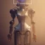 Placeholder: composition,portrait painting of a steampunk robot,steampunk center, ultra realistic, concept art, intricate details, eerie highly detailed, shiny, smooth, studio quality, octane render, Surrealism, Triadic colour scheme,glow-stick, ambient lighting,nightclub lighting, polaroid, 100mm, --ar 1:1 --v4