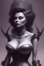 Placeholder: Sophia Loren as evil queen in black leather, cleavage, angry, stern look. character design by cory loftis, fenghua zhong, ryohei hase, ismail inceoglu and ruan jia. unreal engine 5, artistic lighting, highly detailed, photorealistic, fantasy