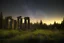 Placeholder: ancient ruins in the dark forest at night starry sky