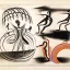 Placeholder: drawn in single line by Nicolai Blatter with hatch with parallel wavy lines metal engraving with african man dance procession in salvador dali style or picasso style