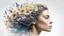 Placeholder: white background, Magic secret on the top of a woman’s head, in her hair, double exposure, high resolution, fine rendering, high detail, 3D, flowers, city on her head, fantasy, wind blowing hair,