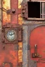 Placeholder: african portrait in rusted clocks, rust, scaffolding, perfect face, high detail