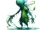 Placeholder: A thin humanoid water sprite with teal colored skin with goose bumps and pointed ears that look like pea pods and hair made of green seaweed and webbed hands clothed in wet slimy green sea weed like clothing