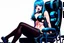 Placeholder: super pretty woman, serius mode, blue long haired, big bubs, great body, nice legs, shes a hybrid between human and mechanic robot, sitting on a technological chair, connected nodes and cables on body, she a little bit scared, awakening,