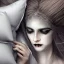 Placeholder: woman sleeping on satin pillow with spiderwebs on face, goth, mascara running down cheeks, 8k, high-quality, fine-detail, intricate, sharp, crisp, digital art, detailed matte, illustration, octane render, brian froud, howard lyon, Anne Dittman, Anne Stokes, Lisa Parker, Selina French