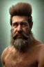 Placeholder: 4K Ultra-HD, Hyper realistic, in the style of Caravaggio - Fred Flintstone, handsome, fair skin, tan beard stubbles, black hair, thick black eyebrows and a large nose. broad shoulders and massive arms, He wears a raggedy, deep sky blue or an aqua teal-green necktie, and a short-sleeved orange and black-spotted loincloth with a torn hemline. -- cinema lighting,