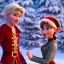 Placeholder: two elves. woman and man. Christmas scene. poster. marvel comic. low-key