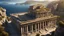 Placeholder: a roman city next to the ocean seen from a hill top. perfect symmetry. marble and gold. fantasy. exquisite realism, a masterpiece, dark fantasy concept art, dynamic lighting, hyperdetailed, intricately detailed, deep color, Unreal Engine, volumetric lighting