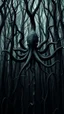 Placeholder: trees background of black vein, human veins, mixing together a lot of them, like a forest, big and small veins a lot of them, a black creature looks like an octopus with many arms