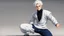 Placeholder: Satoru Gojo is a young guy white hair blue eyes black turtleneck without arms white loose pants in a defensive pose