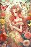 Placeholder: A beautiful gentle elf girl in a very beautiful airy dress, surrounded by fabulous flowers, plants, butterflies