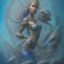 Placeholder: sango fantasy, fantasy magic, intricate, sharp focus, illustration, highly detailed, digital painting, concept art, matte, artgerm and paul lewin and kehinde wiley, masterpiece sexy lips Hawaiian afro lips black African lady body mermaid lionfish head blue space lady beach sea under water mermaid seaweed pyramided