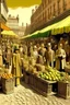 Placeholder: 1890s new york city market people socialicing in the sun earthy colors digital art