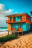 Placeholder: A house on the beach with a vibrant mood or ambiance and a view.