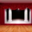 Placeholder: theater stage with red curtain, twins performing, vaudeville, ethereal, soft lighting,