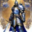 Placeholder: (in the style of Orion, by Masamune Shirow) a paladin knight with his plate armour and his two handed zweihander sword, ready for a blessing