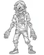 Placeholder: outline art for zombie oloring page, Japanese manga style, cartoon style, cute face, white background sketch style, full body is a must, only use outline, clean line art, no shadow, bold outline