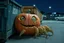 Placeholder: anthropomorphic giant pumpkin centipede hybrid hiding behind dumpster in a Wal-Mart parking lot at night, horror, found footage, cctv, low contrast