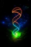 Placeholder: small glowing dna double helix in the night sky with stars, tree of life in the background