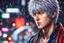 Placeholder: Gintoki in 8k 2D anime realistic drawing style, Gintama costum, close picture, rain, neon, highly detailed, high details, detailed portrait, masterpiece,ultra detailed, ultra quality