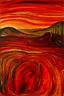 Placeholder: A dark orangish red fields with lava painted by Edvard Munch