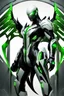 Placeholder: Cyborg symbiote, white color, green color, tendrils, high tech, cyberpunk, biopunk, membrane wings, carbon fiber