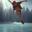 Placeholder: fantasy art of guru on slack line over icy water