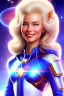 Placeholder: young cosmic woman smile, admiral from the future, one fine whole face, large cosmic forehead, crystalline skin, expressive blue eyes, blue hair, smiling lips, very nice smile, costume pleiadian,rainbow ufo Beautiful tall woman Galactic commander, ship, perfect datailed golden galactic suit, high rank, long hair, hand whit five perfect detailed finger, amazing big blue eyes, smilling mouth, high drfinition lips, cosmic happiness, bright colors, blue, pink, gold, jewels, realistic