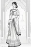 Placeholder: Coloring page for adults of a elegant fashion model woman wearing hindi dress, dynamic poses, full body portrait, thick and clean lines, clean details, no-color, no-turban, , non background, non color, non shading, no-grayscale, dynamic poses, full body portrait, thick and clean lines, clean details, no-color, no-turban, , non background, non color, non shading, no-grayscale