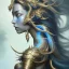 Placeholder: sango fantasy, fantasy magic, intricate, sharp focus, illustration, highly detailed, digital painting, concept art, matte, artgerm and paul lewin and kehinde wiley, masterpiece silver dragon head golden Asian Afo woman blue waves