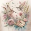 Placeholder: "floral hummingbirds,butterflies, and dragonflies heart" hand-drawn watercolor, muted tones, flowers everywhere, REALISTIC