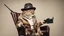 Placeholder: very clever cat with glasses and panama hat and gun in chair