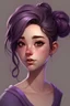Placeholder: petite, cute, strong, big breasts, purple messy bun, 24 years, realistic, seductive, female, pretty, model
