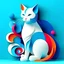 Placeholder: A cat, minimalistic colorful organic forms, energy, assembled, layered, depth, alive vibrant, 3D, abstract, on a white blue background.