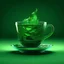 Placeholder: a cup of green tea design, trippy, bunchy, 3d lighting, 3d, realistic head, cut out, modern, symmetrical, center, abstract