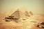 Placeholder: The Egyptian pyramids are gradually being swallowed up by the wind and sand over the passage of time. In the visual style of the movie "Dune", there are billowing sand and dust, a desolate and dilapidated mechanical city, and the pyramids are being weathered. It is shot with an ultra-wide-angle lens from a high vantage point in a top-down view, and features a masterful composition.