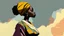 Placeholder: Design, African woman, oil painting, featureless, graphic, drawing without facial features, background, sky, traditional clothes, cartoon, looking left