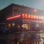 Placeholder: Ultra Realistic retro sci-fi afire Supermarket parking scene, 1960 year, many people running. blonde woman, sweet scarlet Johansson face, perfect iris, glow eyes, face makeup, tight latex coat; many panic people, Retro sci-fi style, soft color, highly detailed, unreal engine 5, ray tracing, RTX, lumen lighting, ultra detail, volumetric lighting, 3d, finely drawn, high definition, high resolution.