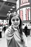 Placeholder: beautiful girl pointin to the stock exchange in the style of warhol
