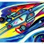 Placeholder: mix between sea ray and batmobile and a rocket in kandinsky style