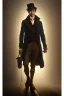 Placeholder: photorealistic oil painting of oliver twist, 1800s clothes, atmospheric lighting from street lamp, foggy morning