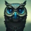 Placeholder: Anthropomorphic blue owl, big green eyes, lots of details, portrait, finely detailed armor, cinematic lighting, intricate filigree metal design, 8k, unreal engine, octane render, realistic, redshift render