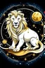 Placeholder: lune et lion blanc dans un ciel etoiles couleur or