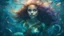 Placeholder: mermaid, beautiful eyes, dancing underwater, scales, double exposure, glare, sparkles, clear lines, detail, fine rendering, high resolution, 64K, photorealism, precise focus, digital painting,