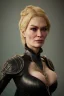 Placeholder: Cersei Lannister as evil mistress in black leather, dominatrix, bdsm, busty, cleavage, curvy, lena headay, angry, stern look. character design by cory loftis, fenghua zhong, ryohei hase, ismail inceoglu and ruan jia. unreal engine 5, artistic lighting, highly detailed, photorealistic, fantasy